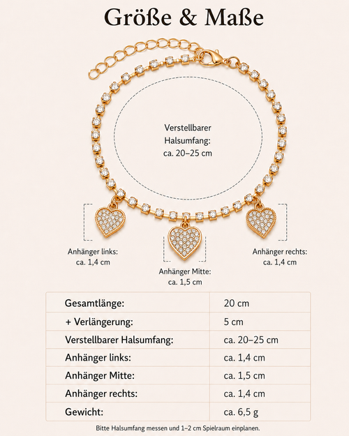 Amour XS - goldene Schmuckkette mit Herzanhängern