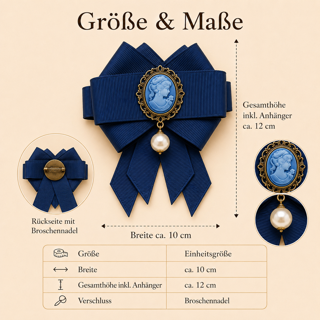 Célestine • Größe L–XL – dunkelblaue Cameo-Schleifenbrosche für Tiermode