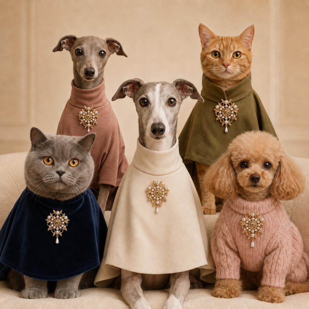 Solenne • Größe S–L – goldfarbene Perlenbrosche für Hunde & Katzen