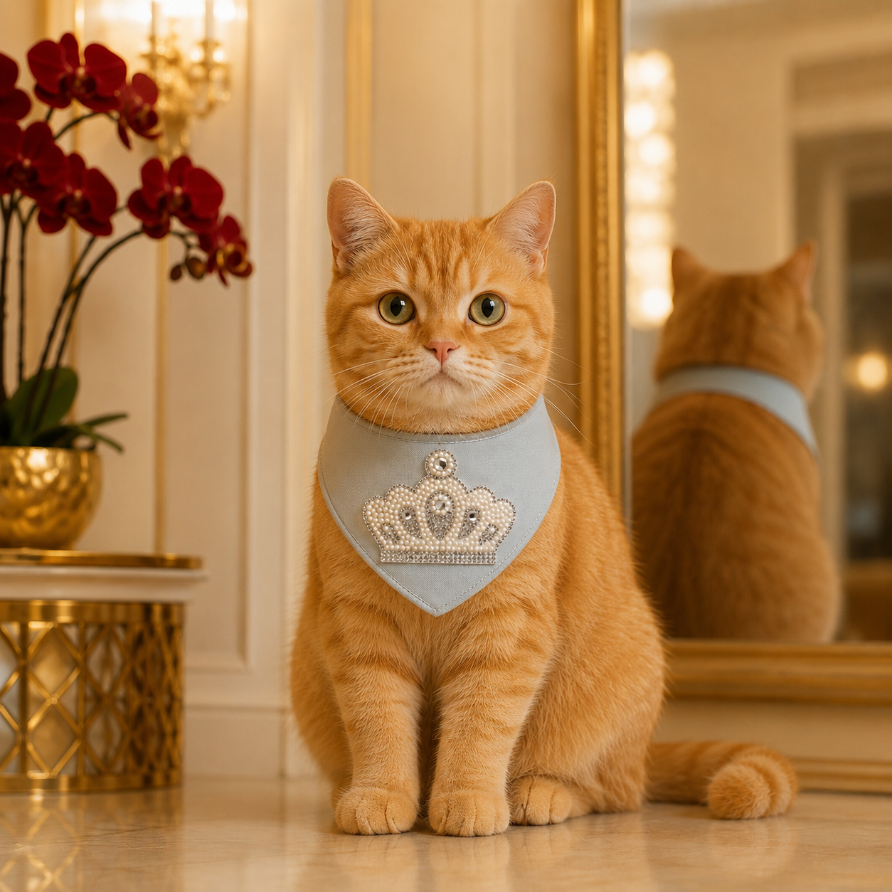 Majesté · Größe S–L · Kronen-Aufbügler mit Perlen & Strass für Hunde & Katzen