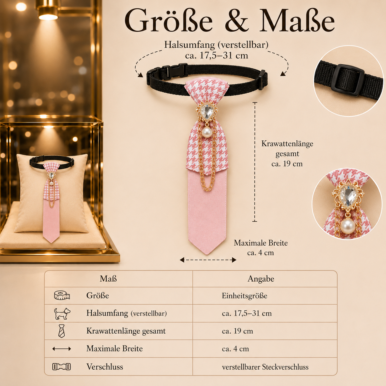 Rosalie · Größe M – roséfarbene Tierkrawatte mit Schmuckdetail