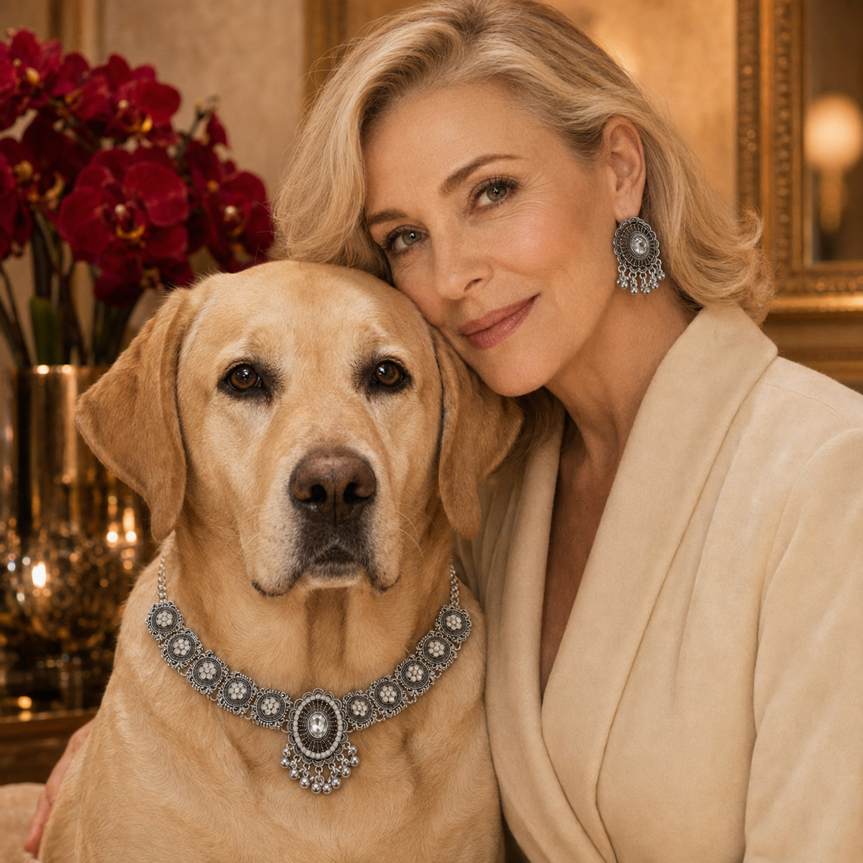 Sélène • Größe L–XL • Schmuckset mit Tiercollier & Ohrhängern für Hunde & Lieblingsmenschen