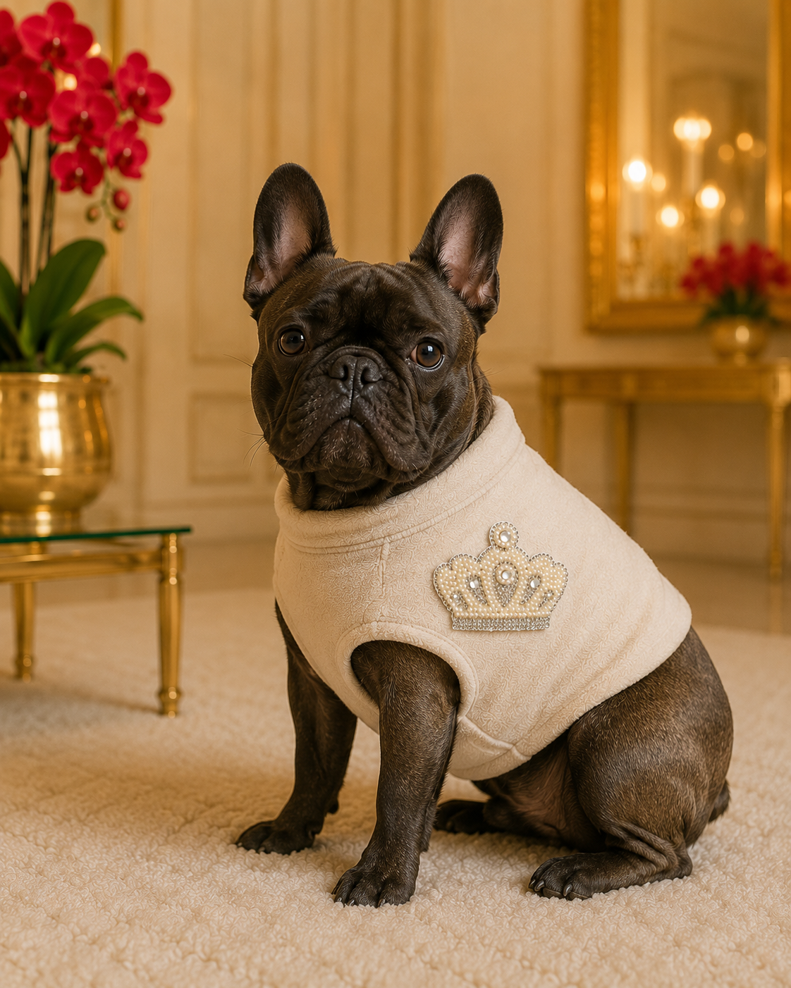 Majesté · Größe S–L · Kronen-Aufbügler mit Perlen & Strass für Hunde & Katzen