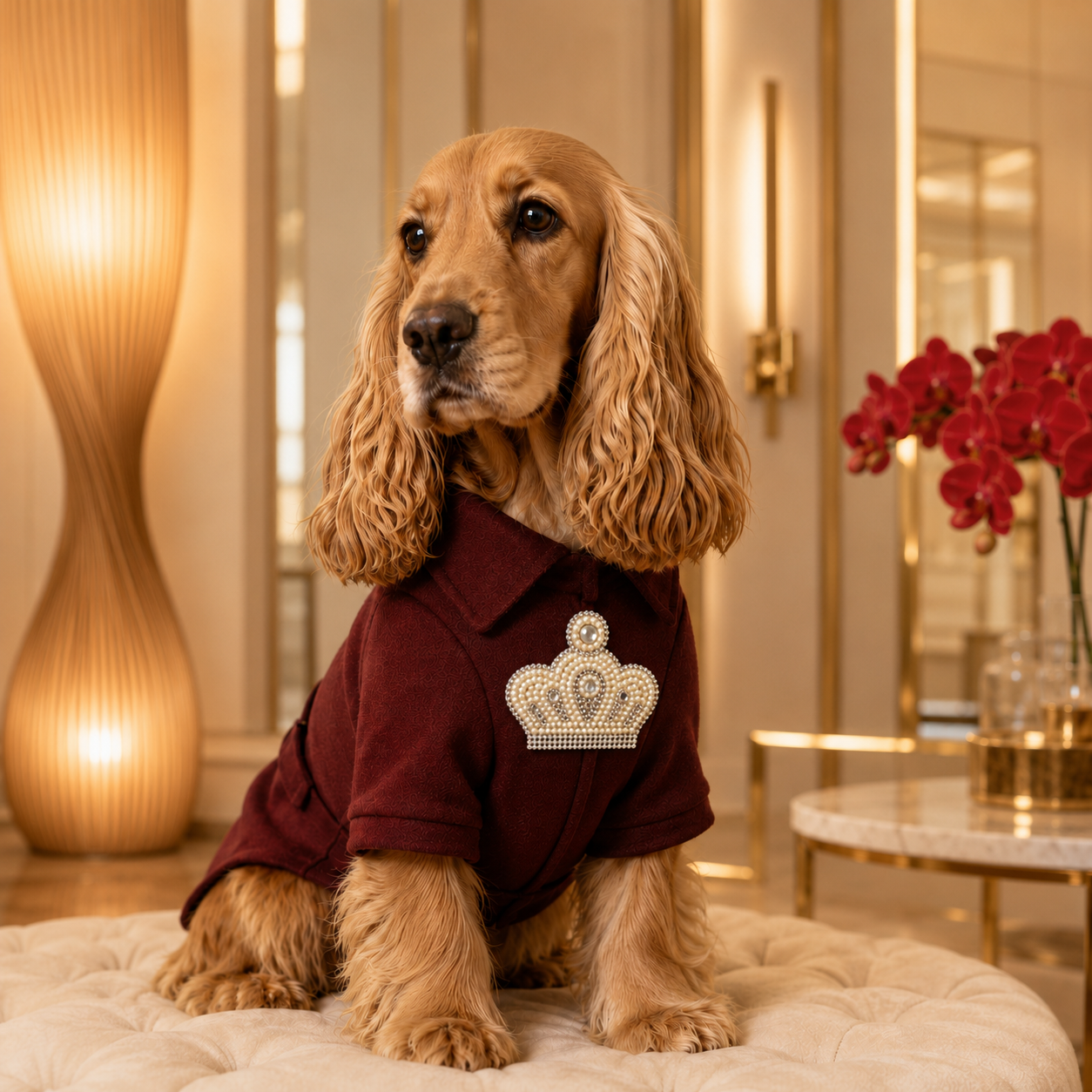 Majesté · Größe S–L · Kronen-Aufbügler mit Perlen & Strass für Hunde & Katzen