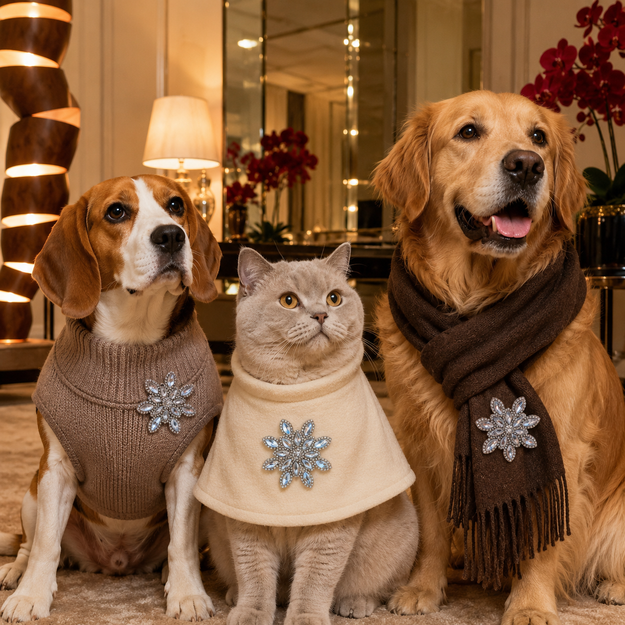 Nevia · Größe S–L · silberfarbener Strass- & Kristall-Aufbügler für Hunde & Katzen