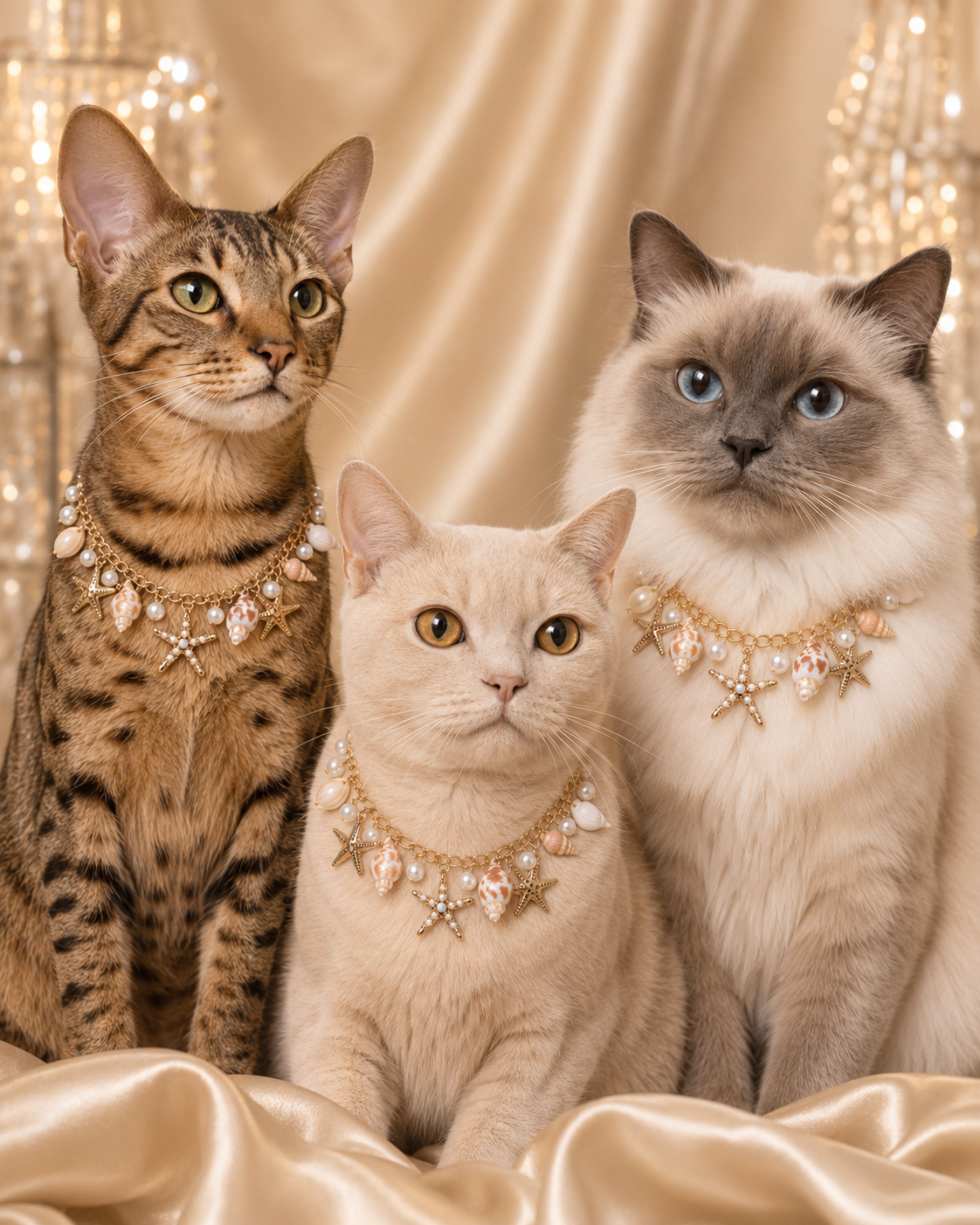 Marée • Größe XS–kleines M – goldfarbene Muschel-Schmuckkette für Hunde & Katzen