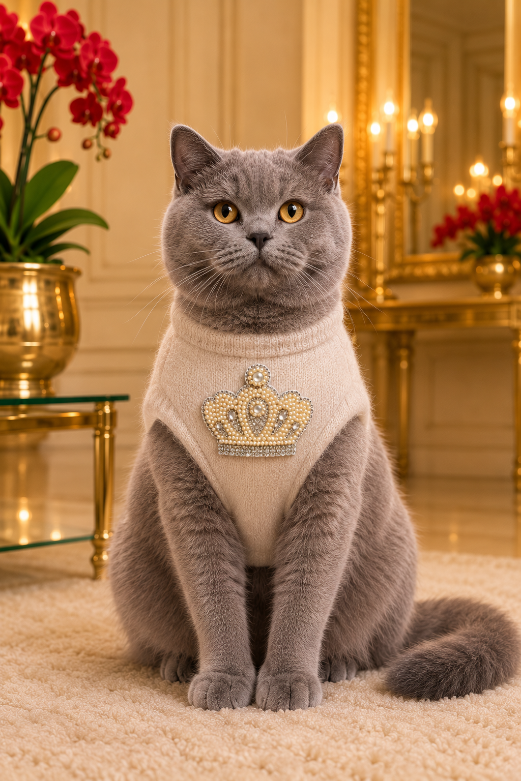 Majesté · Größe S–L · Kronen-Aufbügler mit Perlen & Strass für Hunde & Katzen
