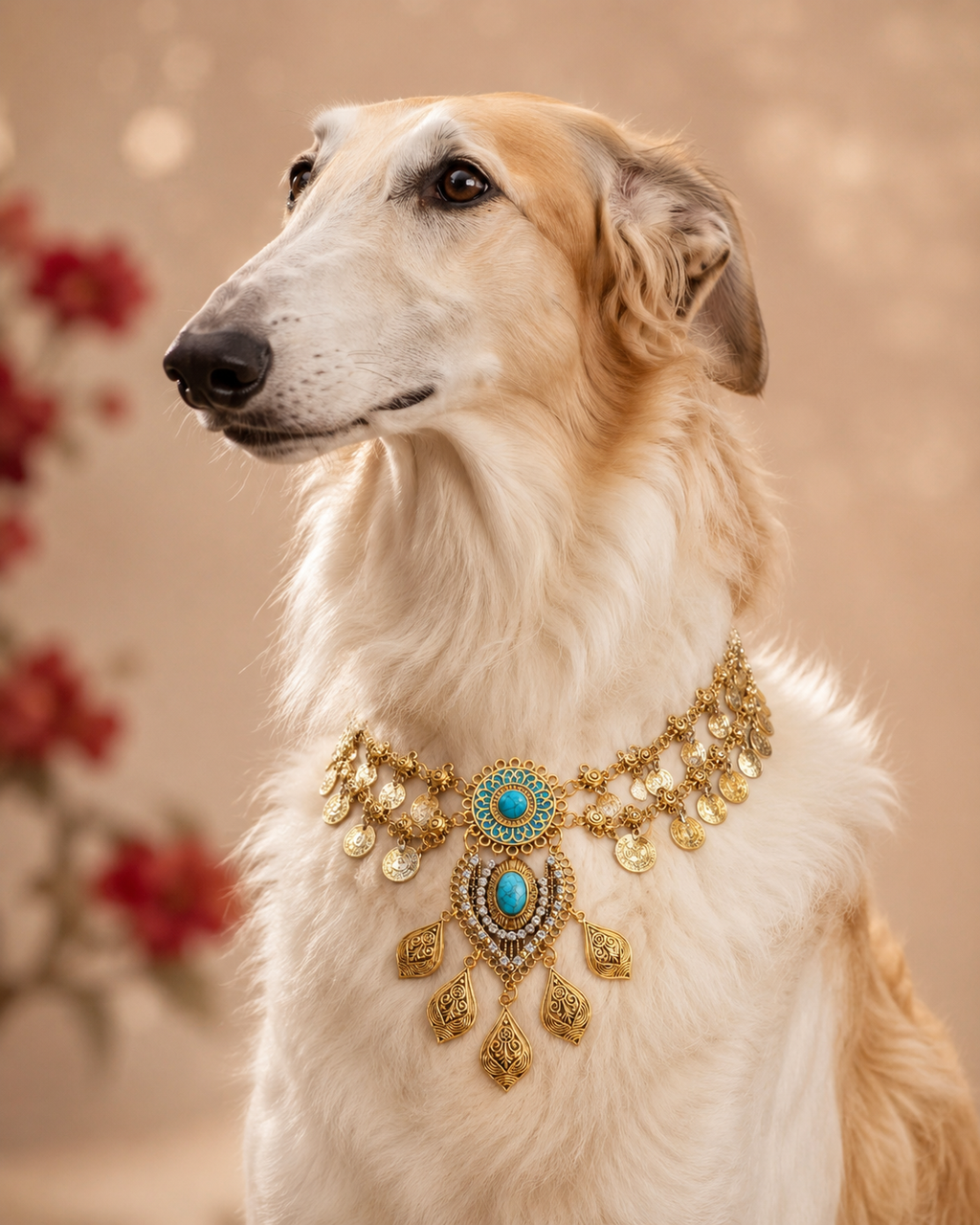 Aurelia ● Größe XL – goldfarbenes Statement-Collier mit türkisfarbenem Schmuckelement