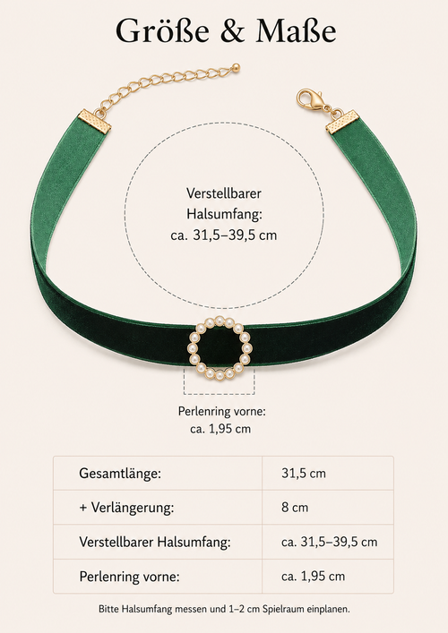 Émeraude M – grünes Samt-Schmuckhalsband mit 14K-vergoldeten Details