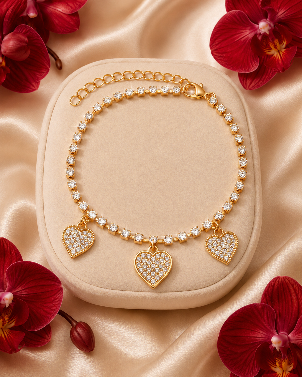Amour ● Größe XS - goldene Schmuckkette mit Herzanhängern
