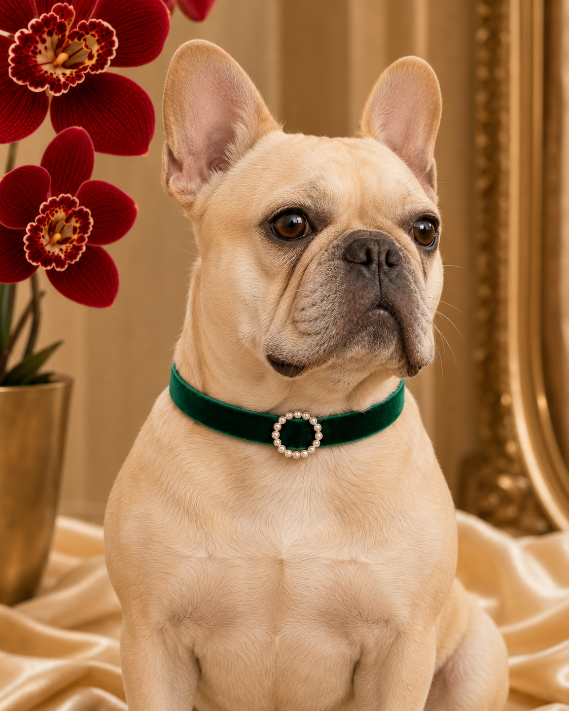 Émeraude M – grünes Samt-Schmuckhalsband mit 14K-vergoldeten Details