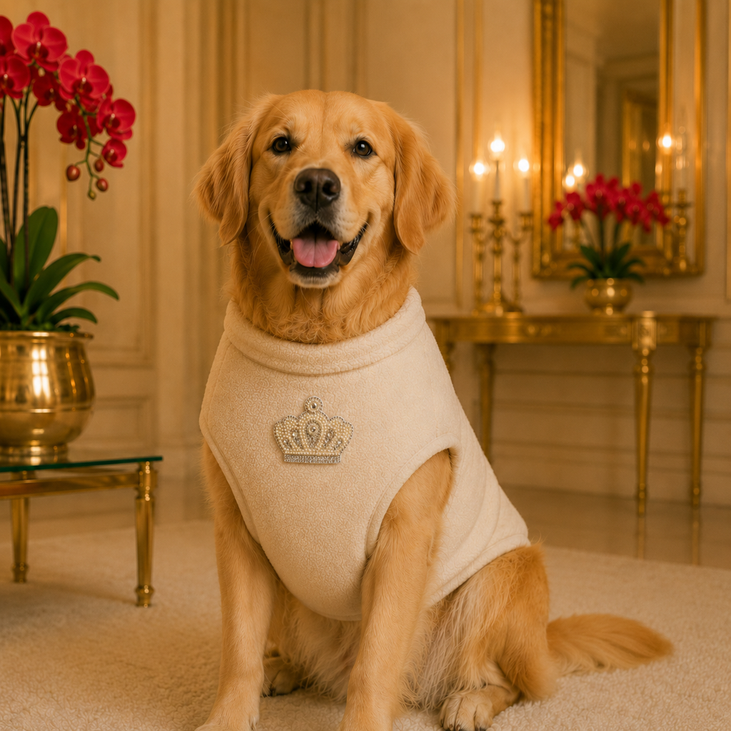 Majesté · Größe S–L · Kronen-Aufbügler mit Perlen & Strass für Hunde & Katzen