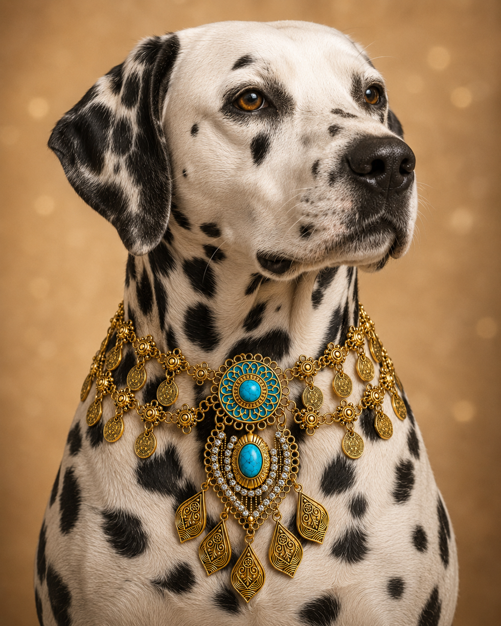 Aurelia ● Größe XL – goldfarbenes Statement-Collier mit türkisfarbenem Schmuckelement