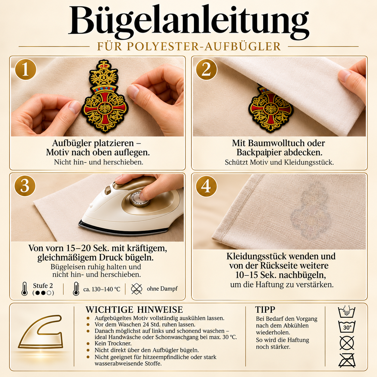 Regalia · Größe M–L · bestickter Aufbügler für Hunde- & Katzenmode
