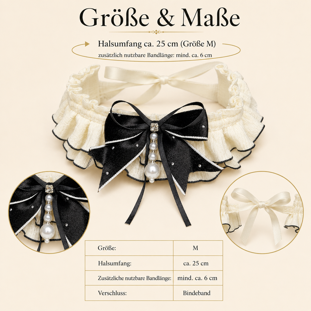 Odette · Größe M – schwarze Schleife mit Rüschenband für Hunde & Katzen