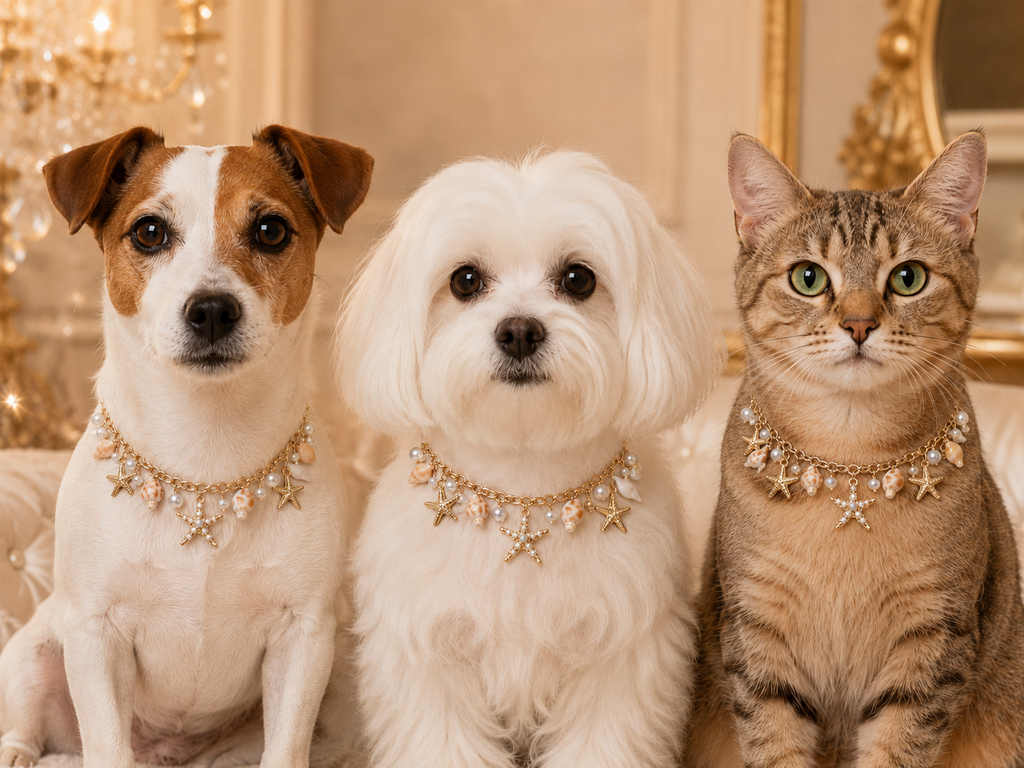 Marée • Größe XS–kleines M – goldfarbene Muschel-Schmuckkette für Hunde & Katzen