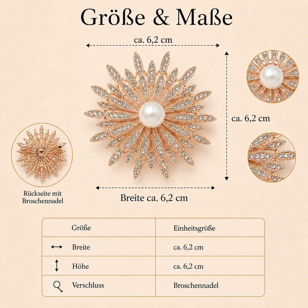Solea · Größe M–L · roségoldfarbene Statement-Brosche für Hunde & Katzen mit Perlenmitte