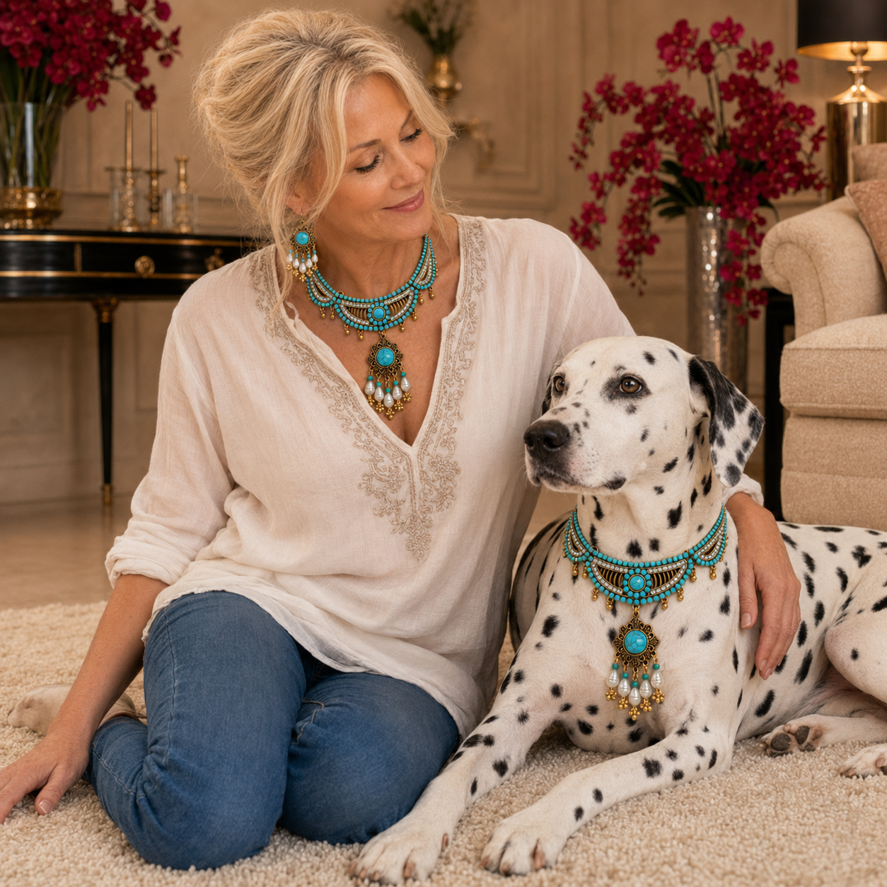 Azura • Größe L–XL • Schmuckset mit Tiercollier & Ohrhängern für Hunde & Lieblingsmenschen