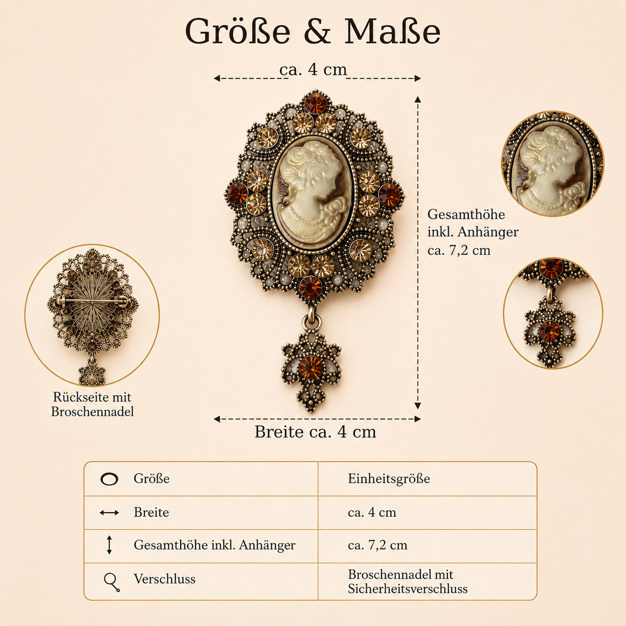 Isadora · Größe S–L – antikgoldfarbene Vintage-Cameo-Brosche für Hunde & Katzen mit Anhänger