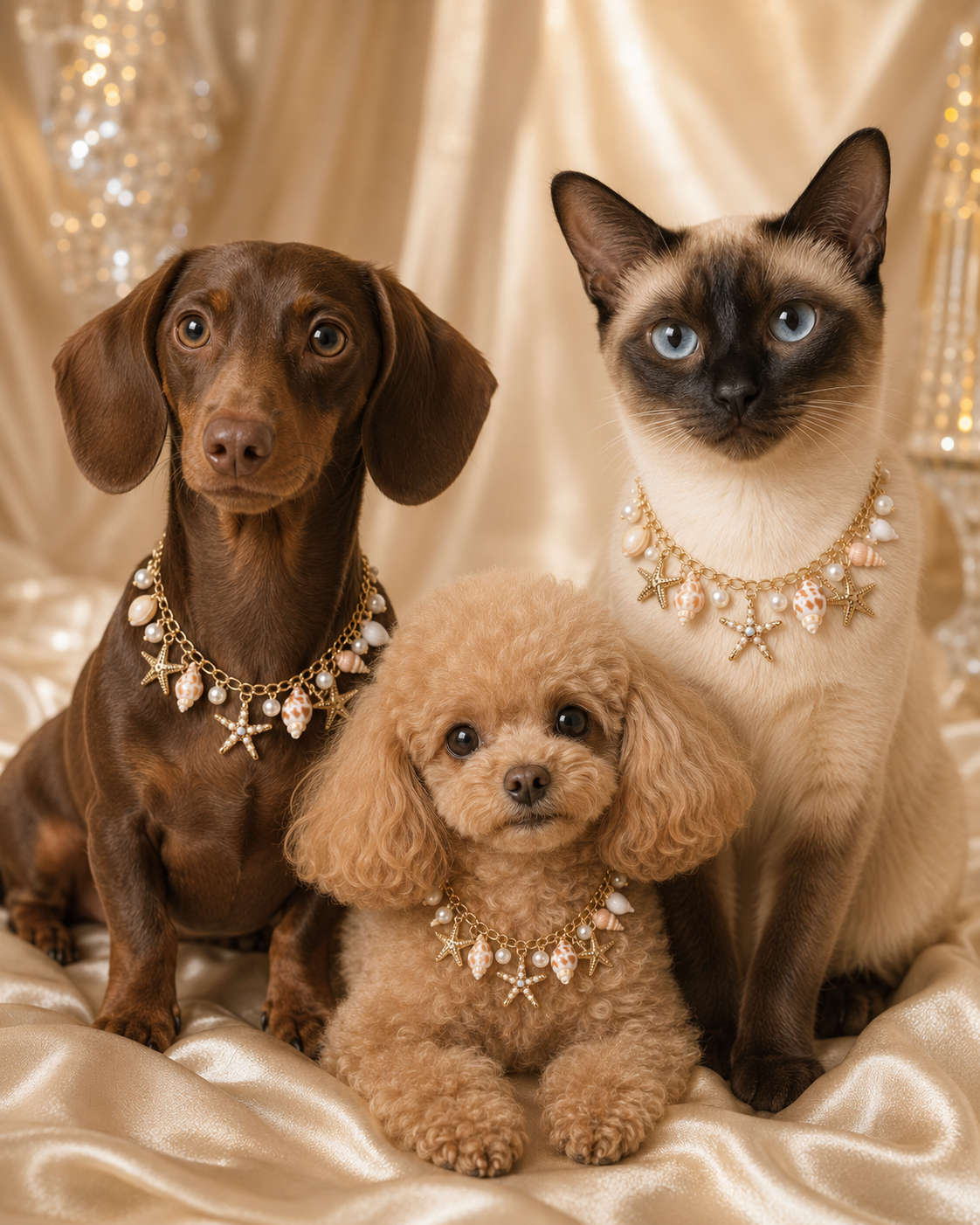 Marée • Größe XS–kleines M – goldfarbene Muschel-Schmuckkette für Hunde & Katzen