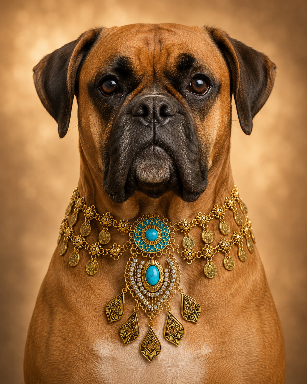 Aurelia ● Größe XL – goldfarbenes Statement-Collier mit türkisfarbenem Schmuckelement