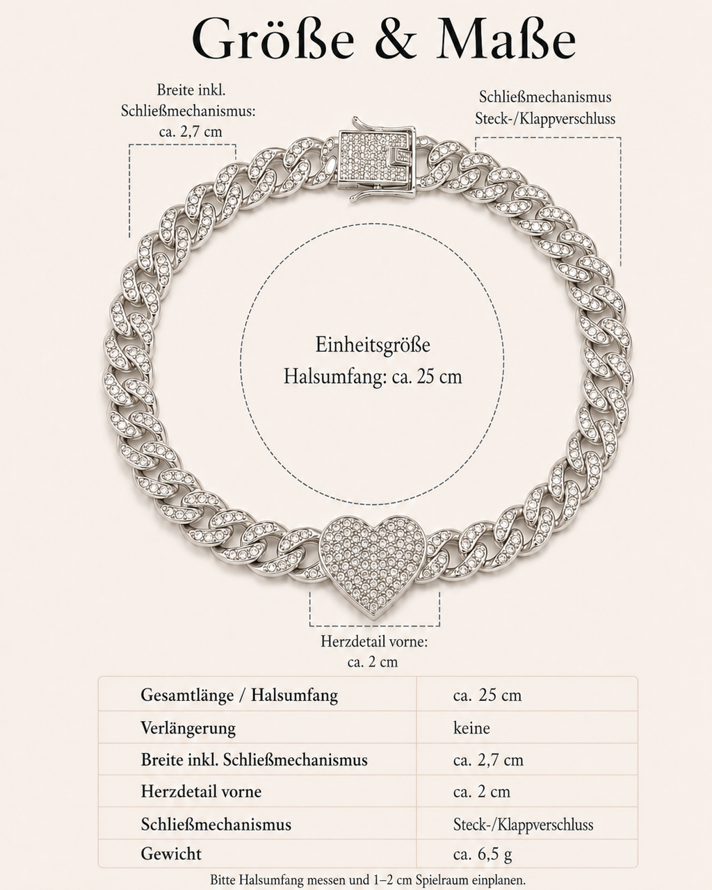Éclat ● Größe XS - mit silberfarbene Strass-Schmuckkette mit Herzanhänger