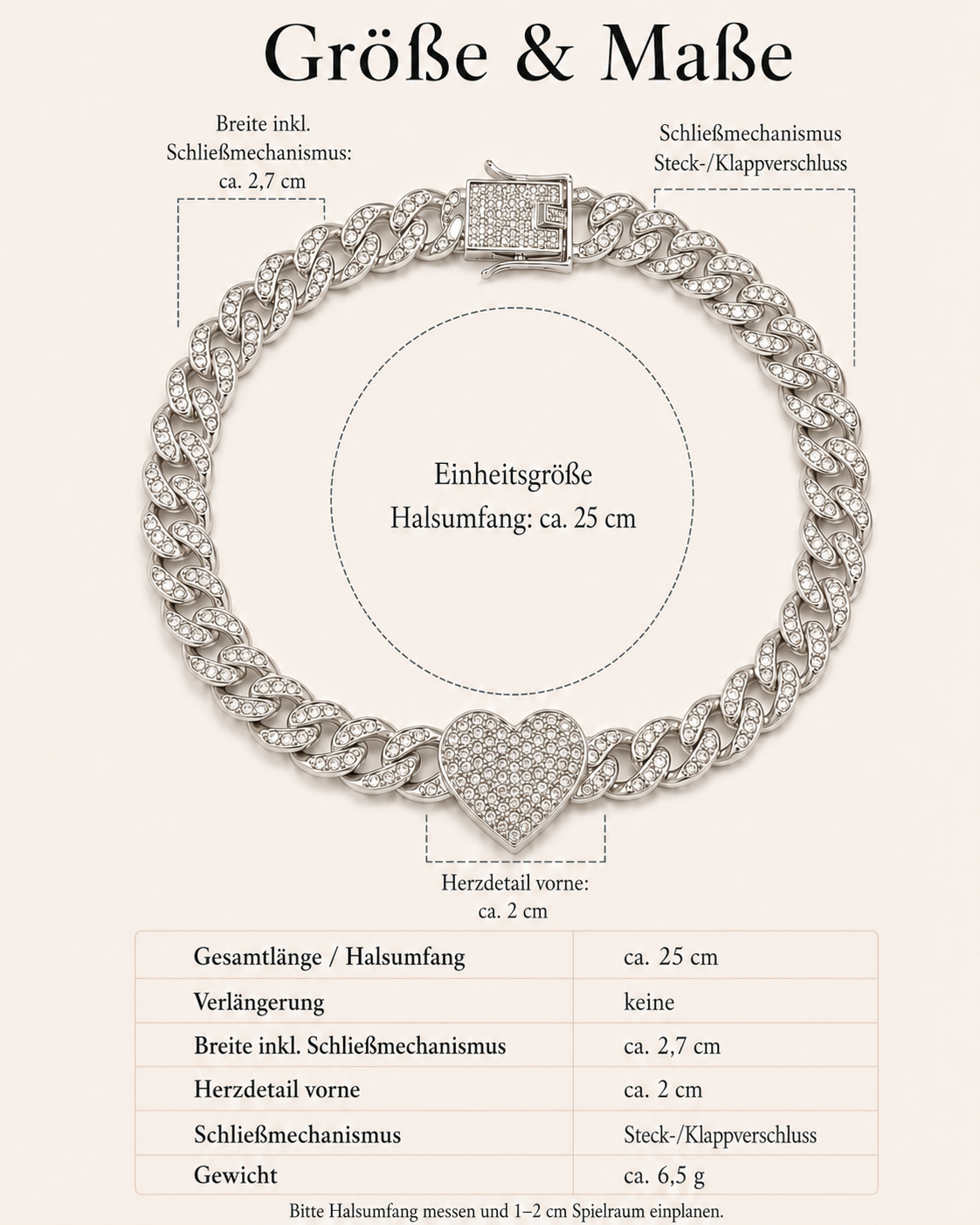 Éclat ● Größe XS - mit silberfarbene Strass-Schmuckkette mit Herzanhänger